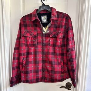Voyager Jacket Men's Medium Red and Black Plaid Sherpa Fleece Snap Button Up NWT